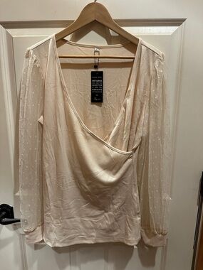 Sheer Sleeve Surplice Top in Blush